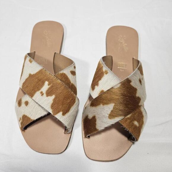 Seychelles Shoes - Seychelles Brown Tan Cow Calf Hair Sandals W 7.5 Slides NEW Boho Coastal Cowgirl